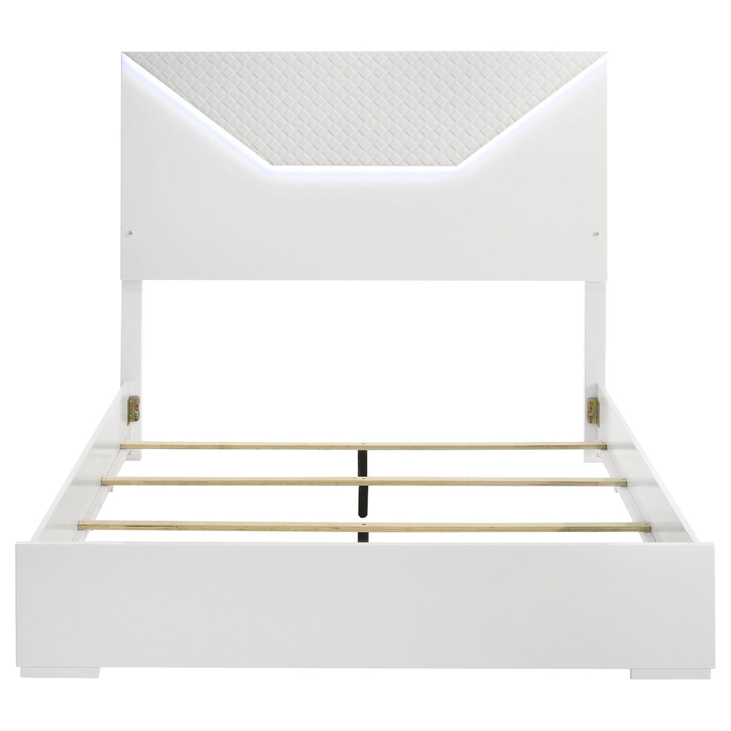 Pierce Panel Bed with LED Headboard - High Gloss Finish - White or Dark Gray
