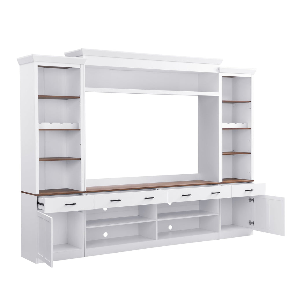 Farmhouse 4-Piece Entertainment Center with Bookshelf for TVs Up to 70" - Walnut MDF