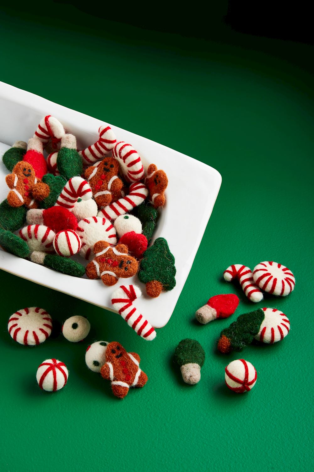 Gingerbread Man & Peppermint Felted Bowl Filler (Set of 16)