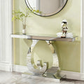 Modern Mirror Side Table with Double C-Shape Base - Silver Mirror