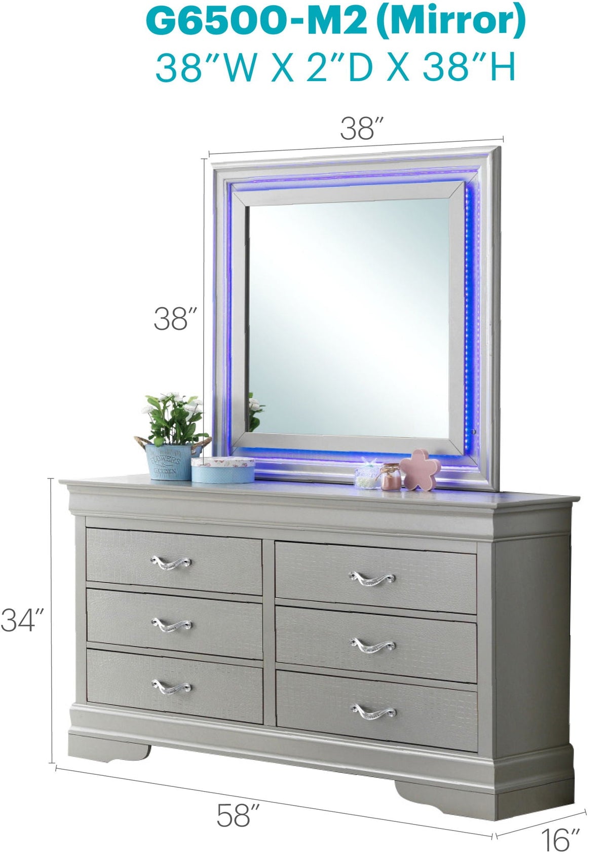 Elegant Transitional LED Mirror with Croc Textured Frame - Pearl Silver or Gray