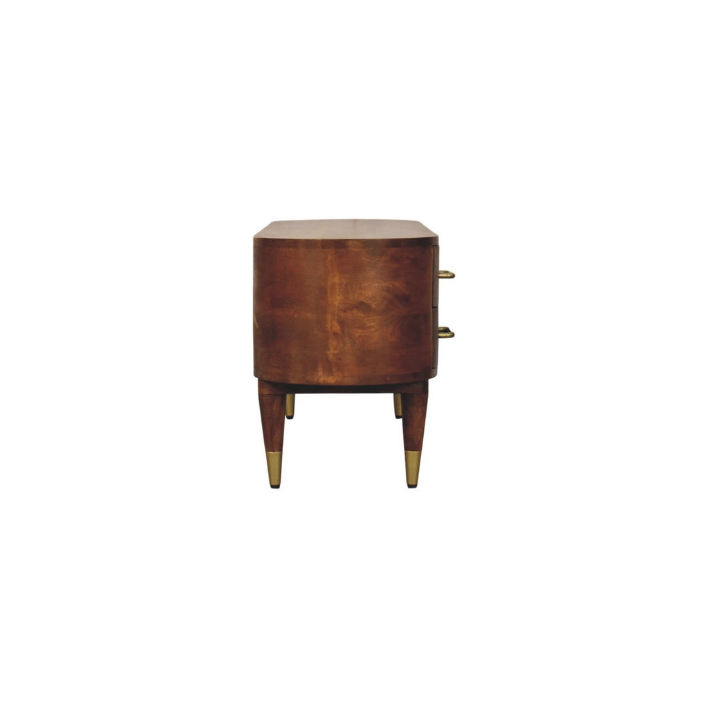 Solid Wood Valenza Curved Media Unit with Ample Storage - Chestnut