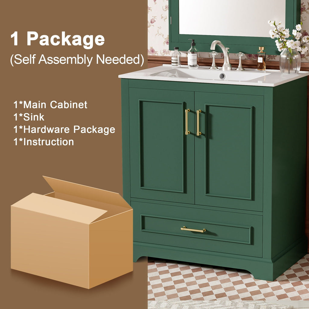 Bathroom Vanity with Sink and Soft Close Doors - White, Black, Green, or Gray