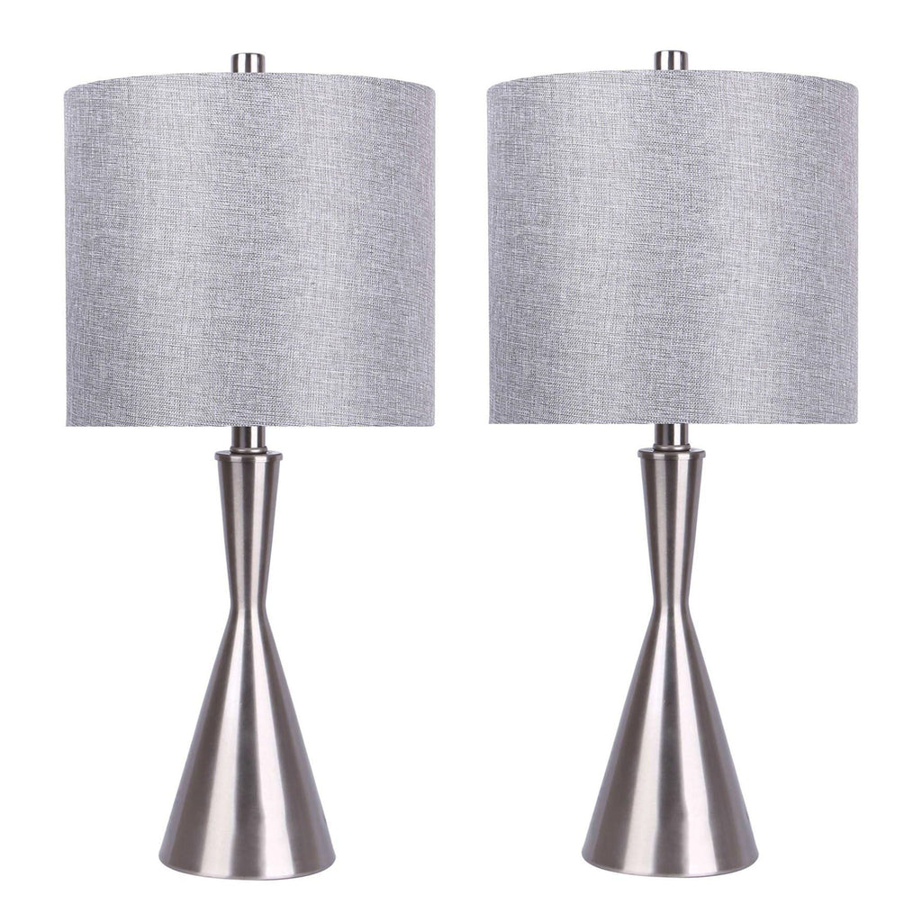 Contemporary Table Lamp Set with Drum Shade - Gray