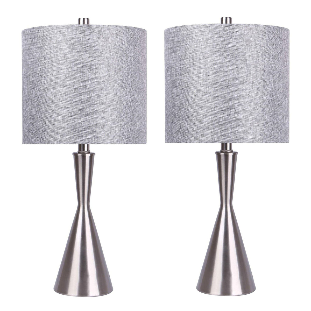 Contemporary Table Lamp Set with Drum Shade - Gray