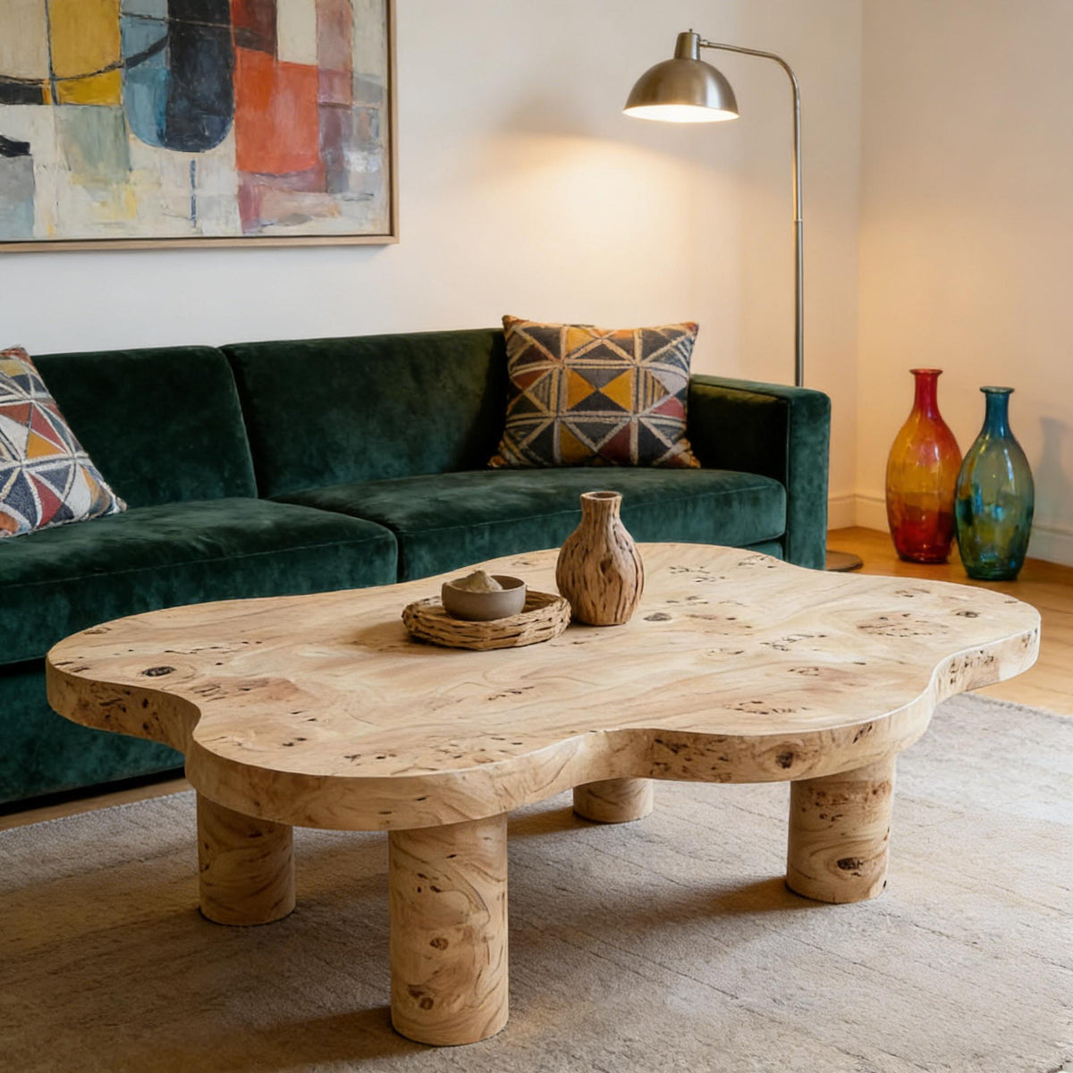 Cloud Shaped Coffee Table with 4 Round Legs - White, Black, or Light Brown