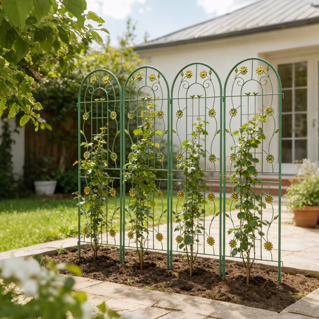 2 Pack Metal Garden Trellis with Rustproof Plant Support - Green or Cream White