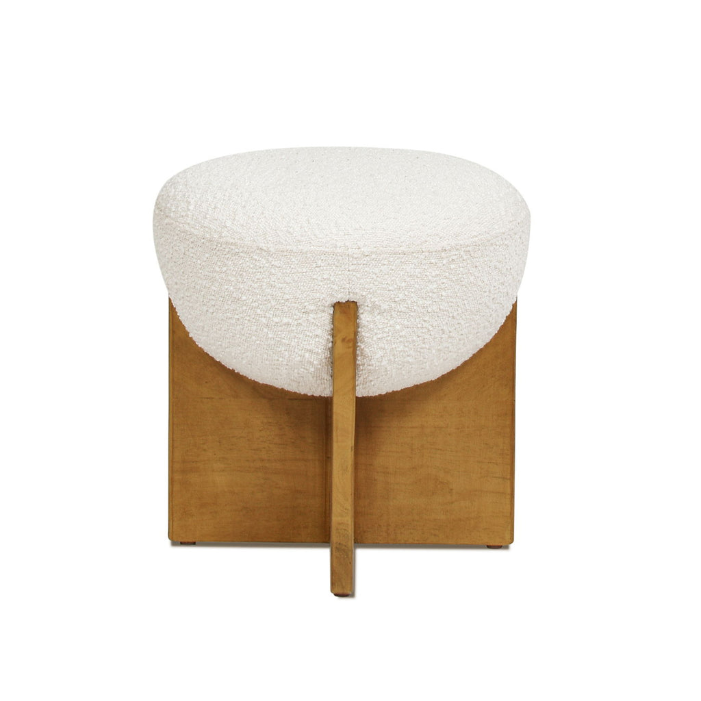 Round Upholstered Ottoman with Handmade Artisanal Quality - White