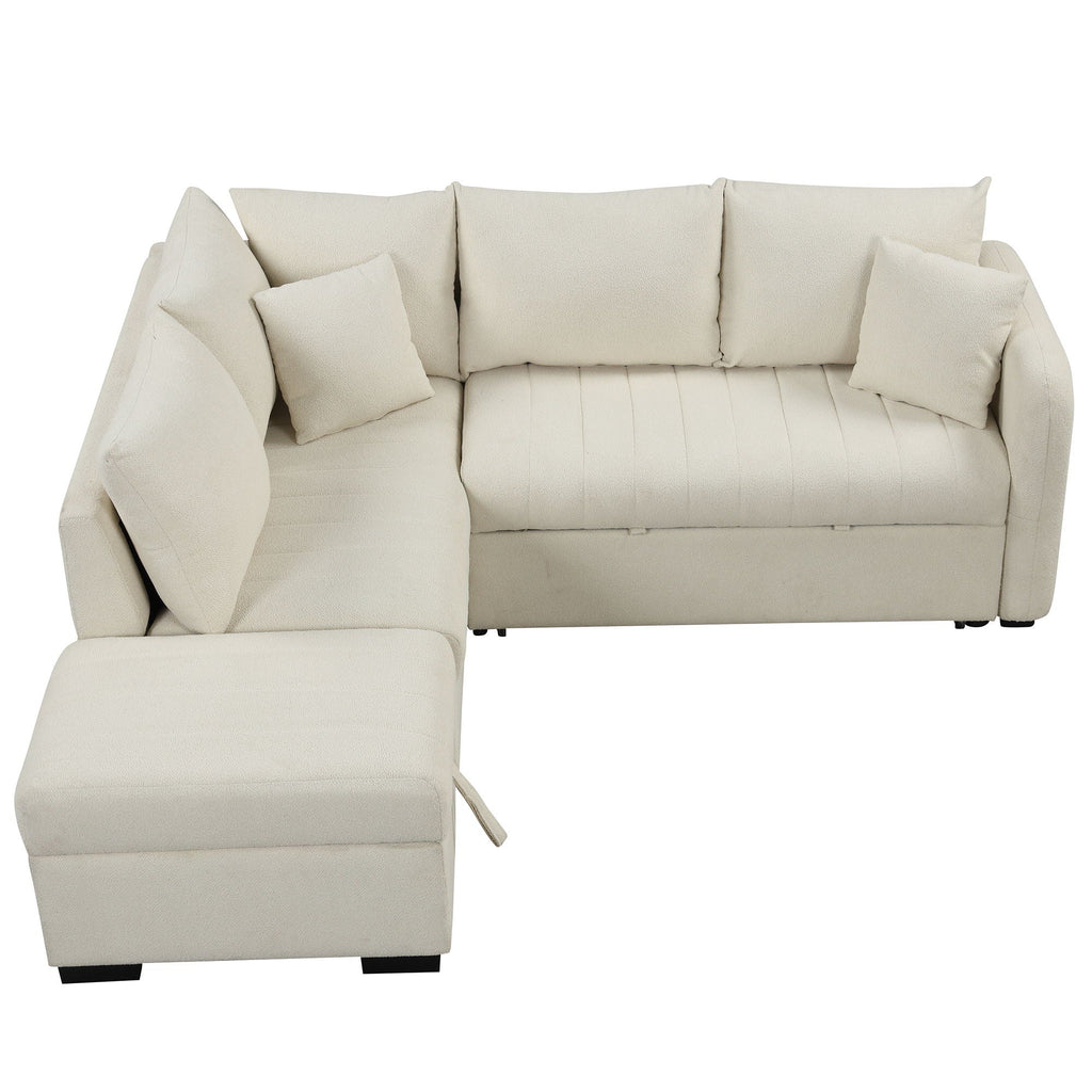 L-Shaped Sleeper Sectional with Pull-Out Bed and Storage Ottoman - Gray or Beige