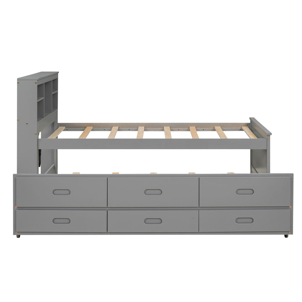Platform Bed with Storage Headboard, USB, Trundle & 3 Drawers - Twin or Full