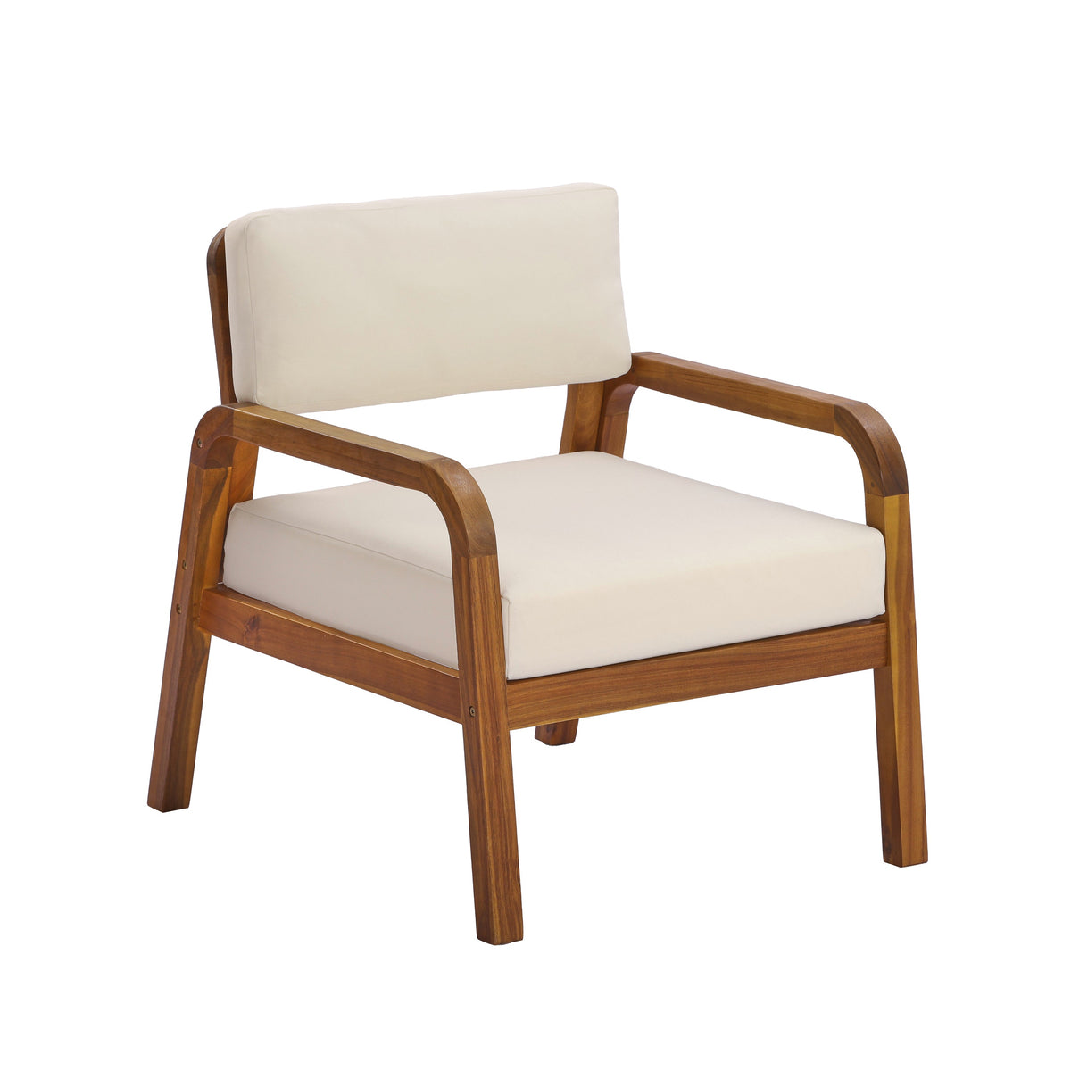 Outdoor Acacia Wood Armchair Set with Weather-Resistant Cushions - Light Teak