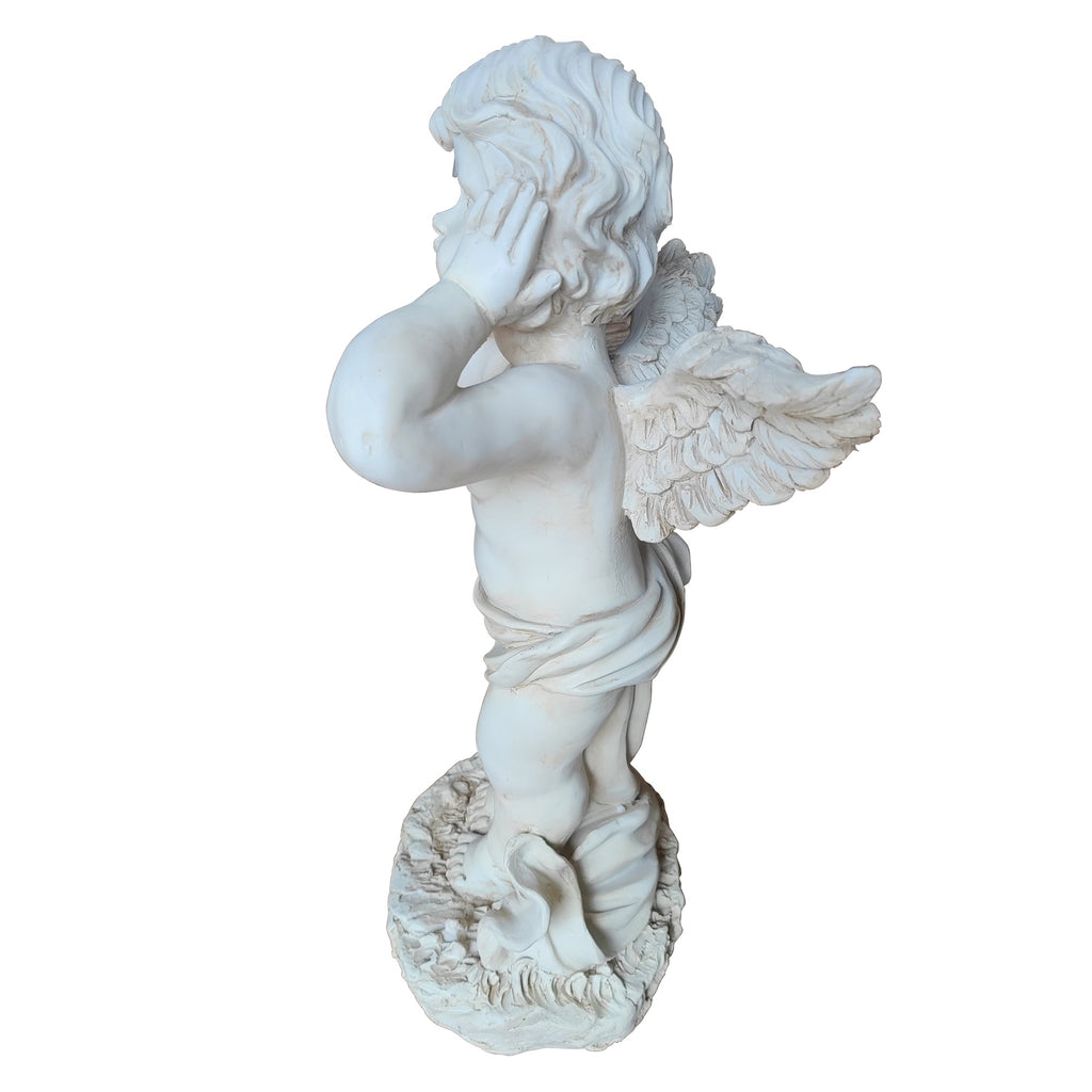 Winged Angel Resin Sculpture with Covering Ears - White