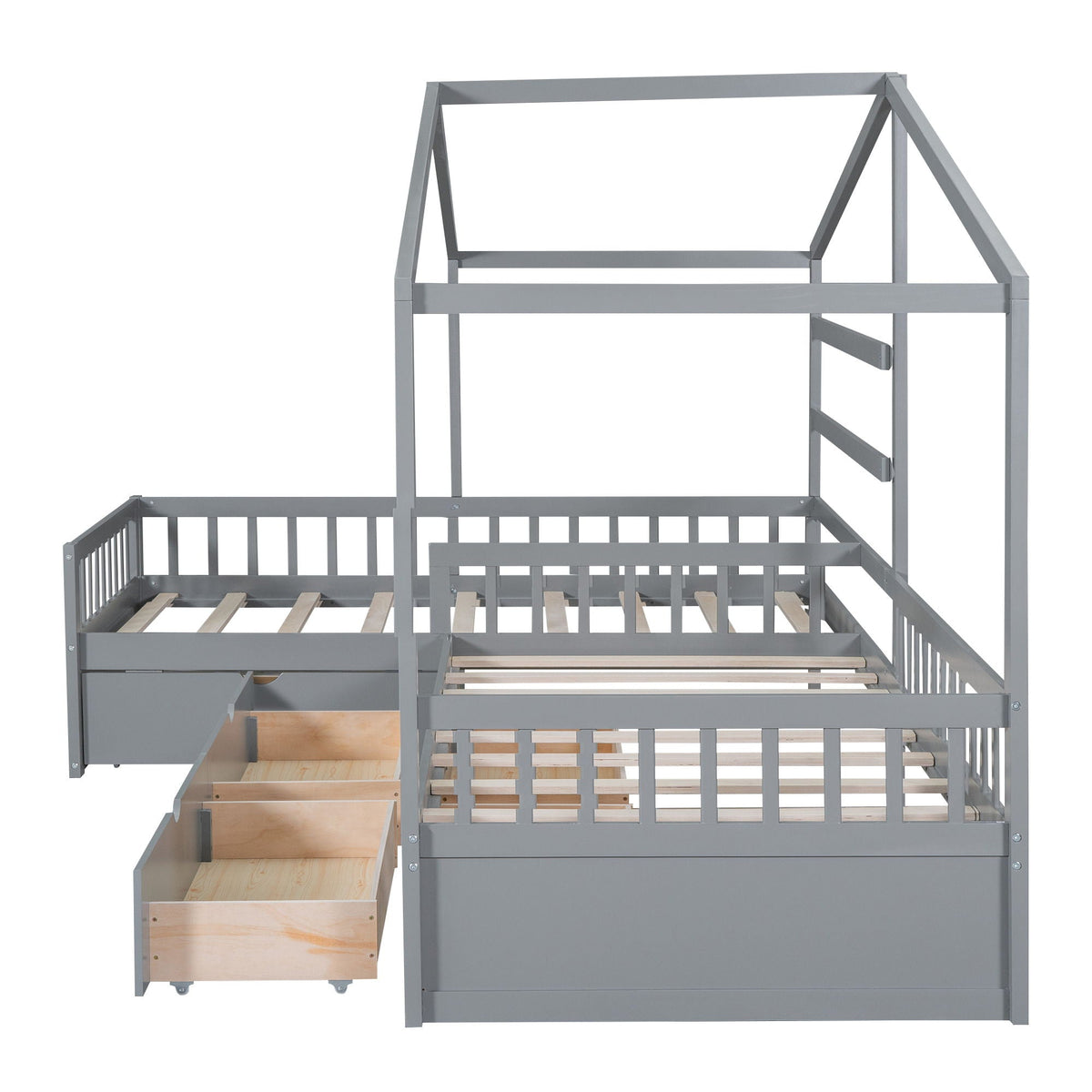 L Shape Twin Platform Bed with 3 Storage Drawers - Dark Gray or White