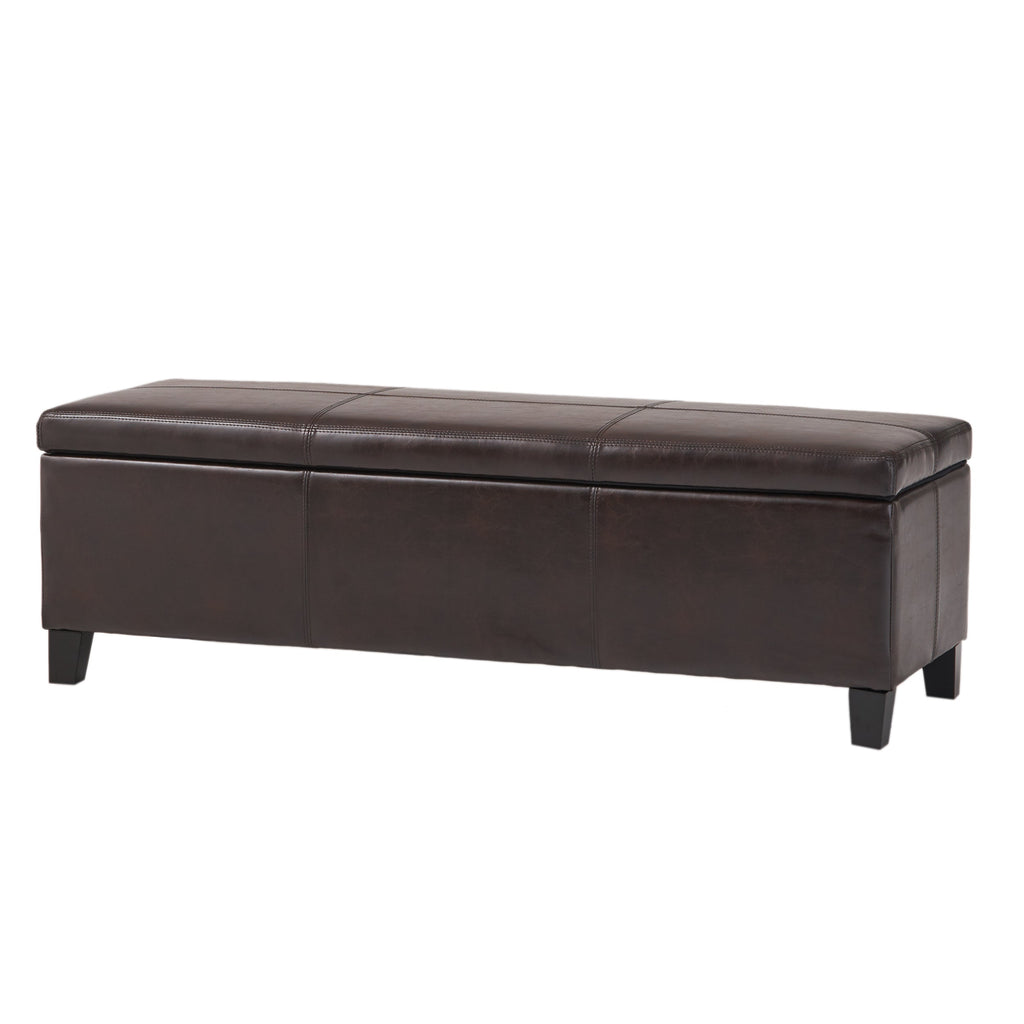 Upholstered PU Leather Storage Ottoman with Solid Wooden Legs - Faux Leather