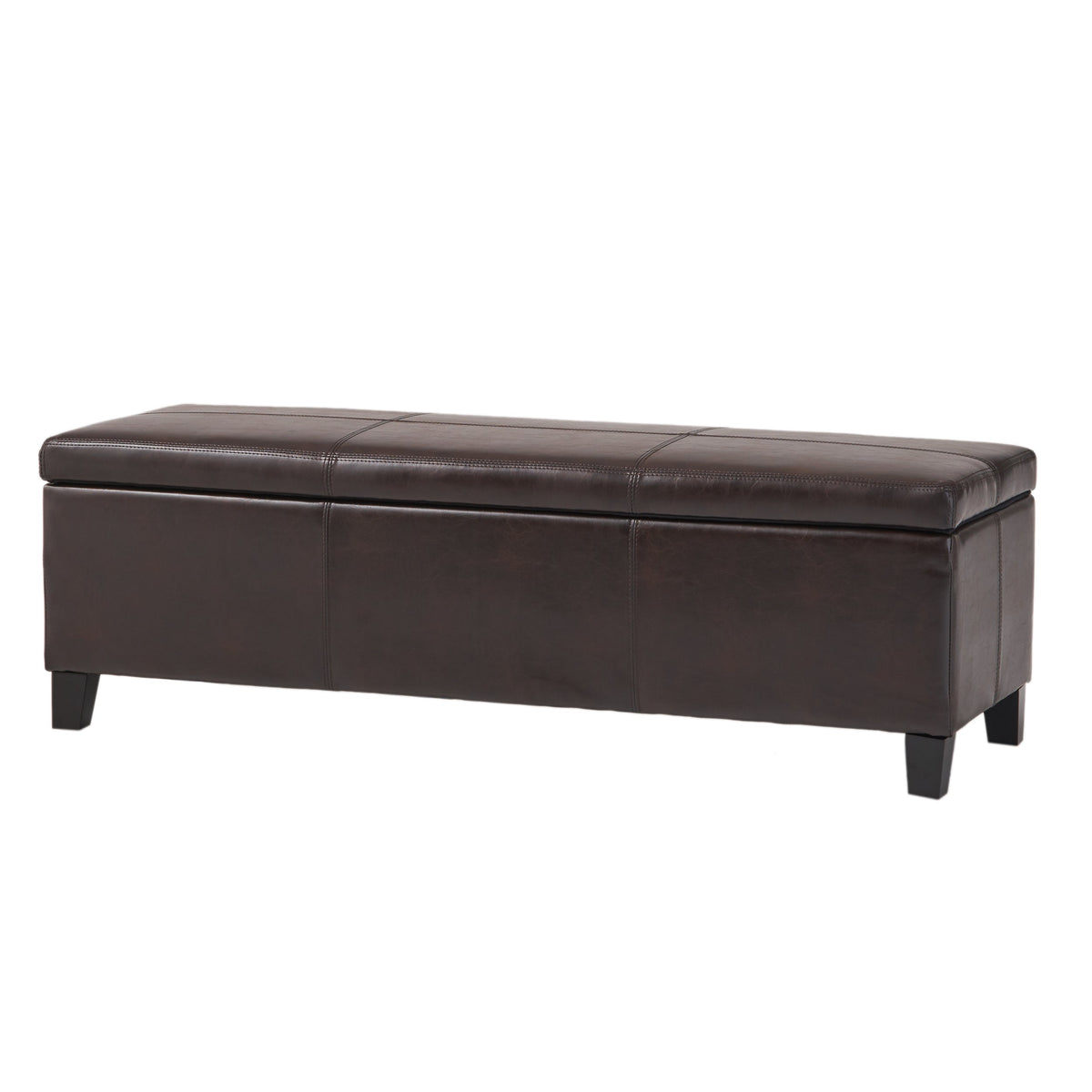 Upholstered PU Leather Storage Ottoman with Solid Wooden Legs - Faux Leather