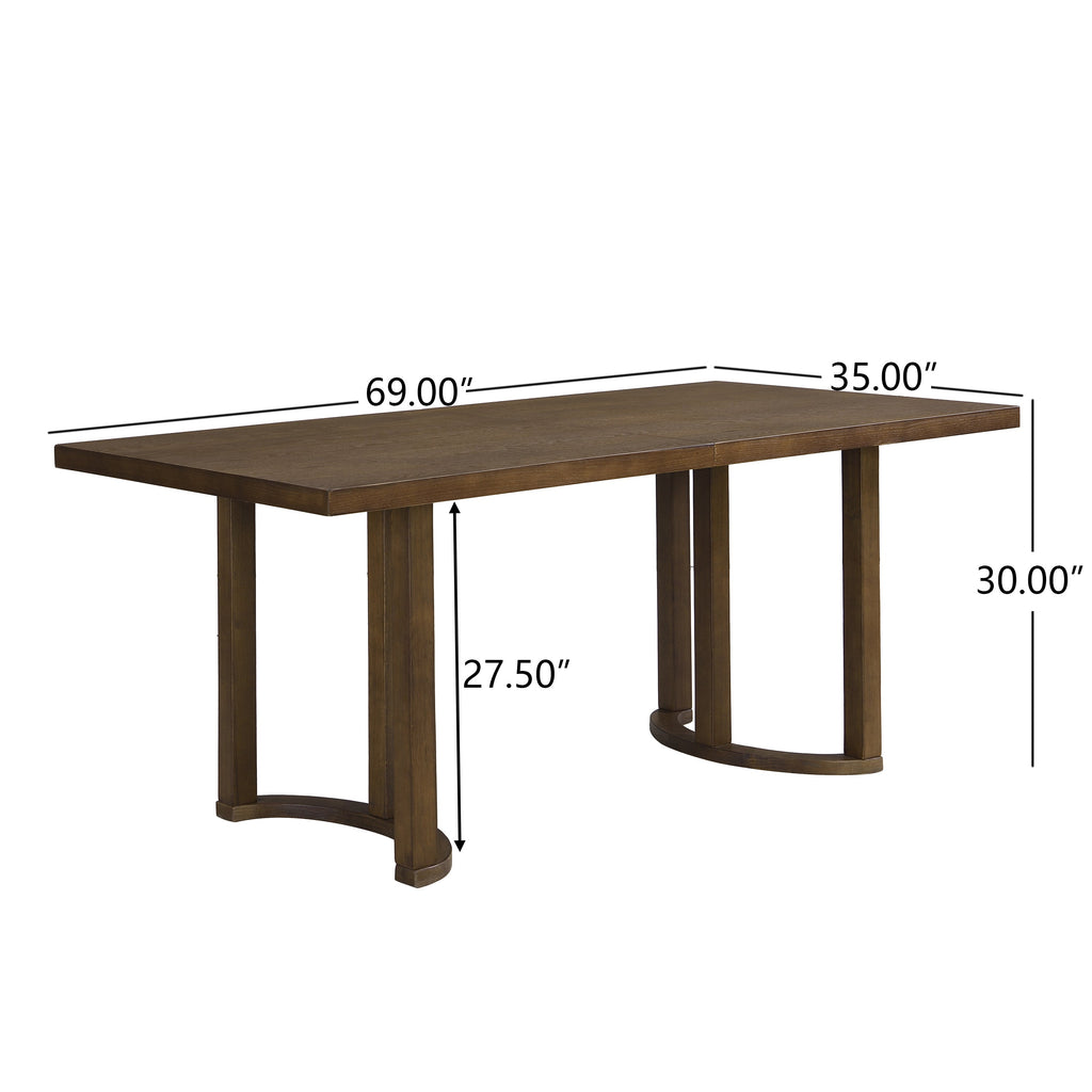 69 Inch Solid Wood Dining Table with U-Shaped Trestle Base - Walnut