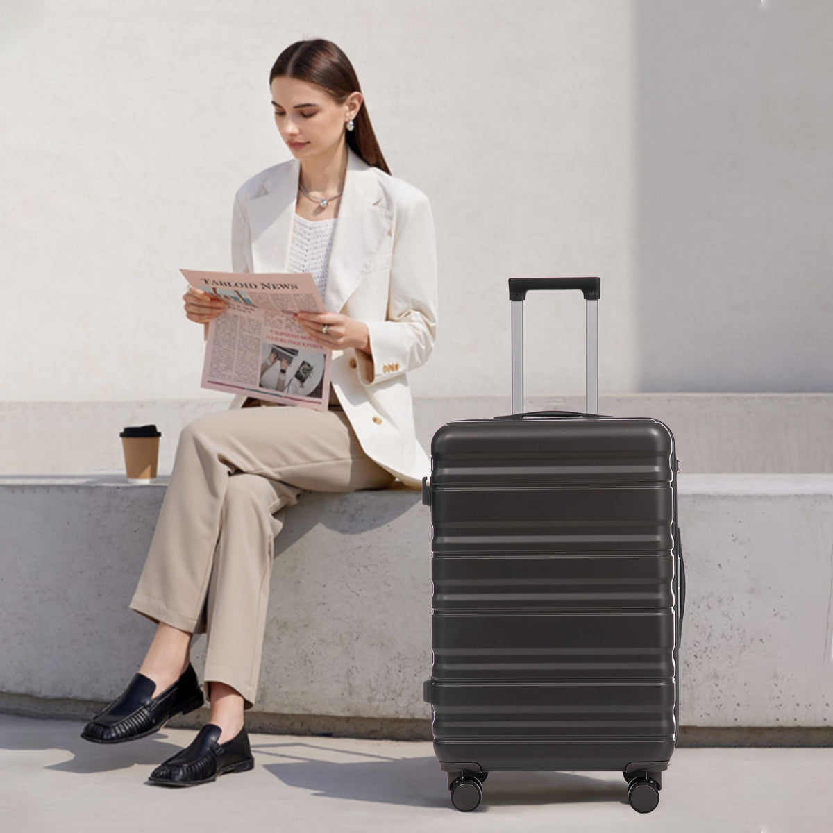 Durable ABS Hard Case Luggage Set with Combination Lock - Dark Gray