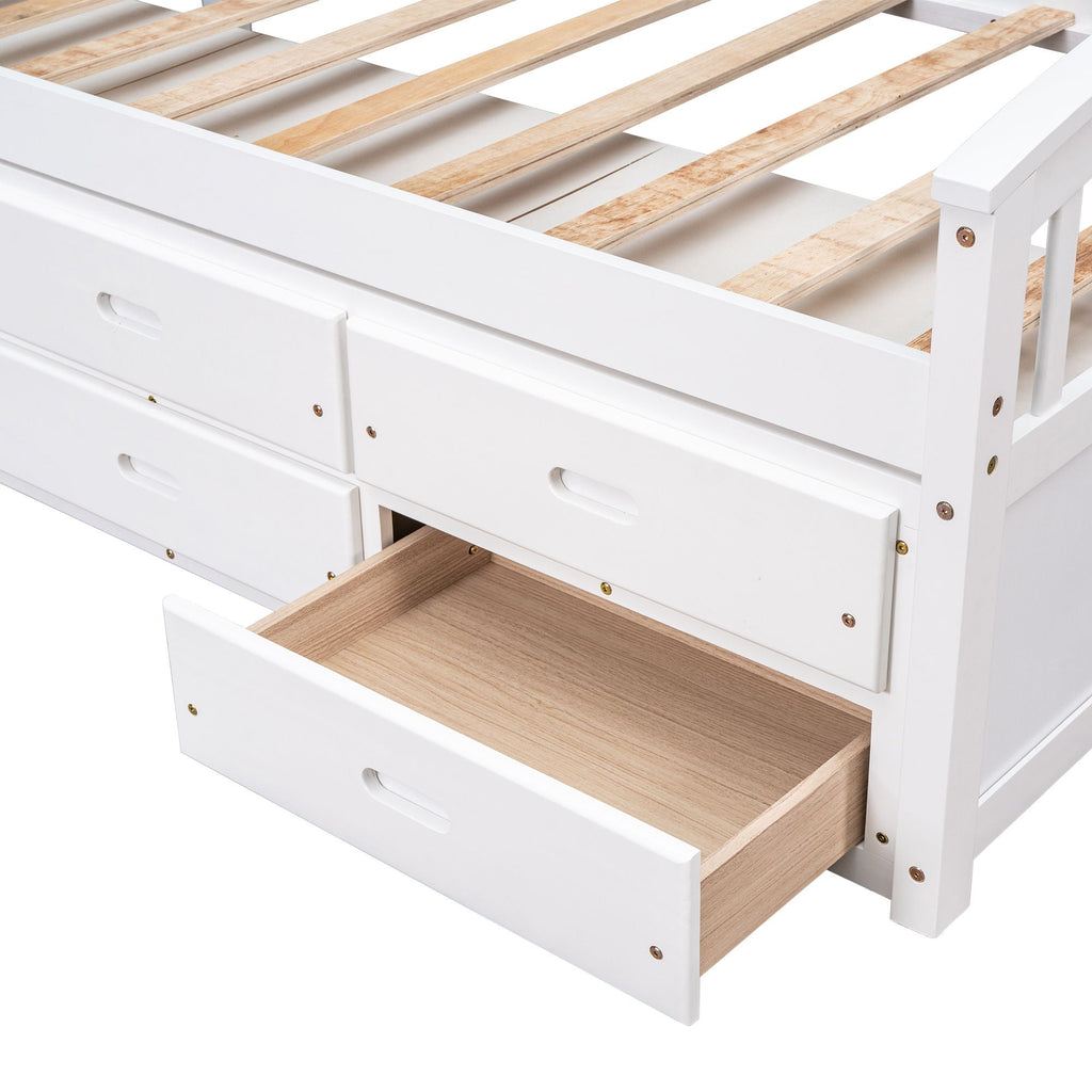 Solid Wood Twin Storage Bed with 6 Drawers - Multiple Colors