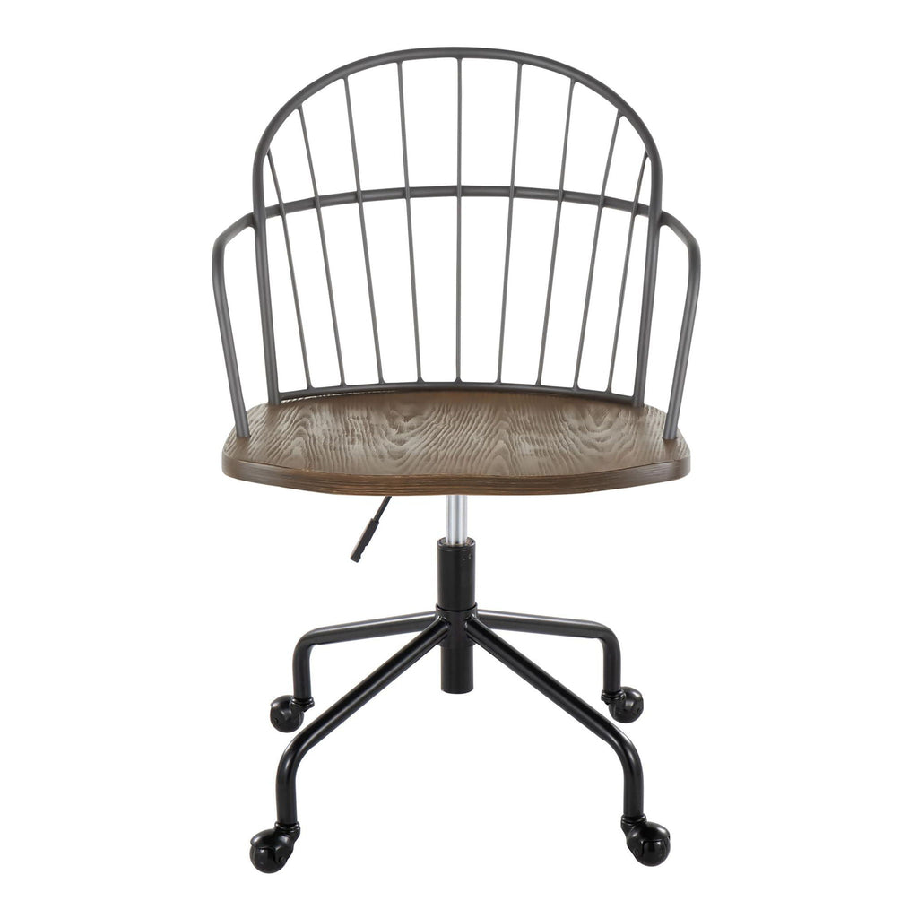 Farmhouse Adjustable Office Chair with Swivel Function - Dark Brown