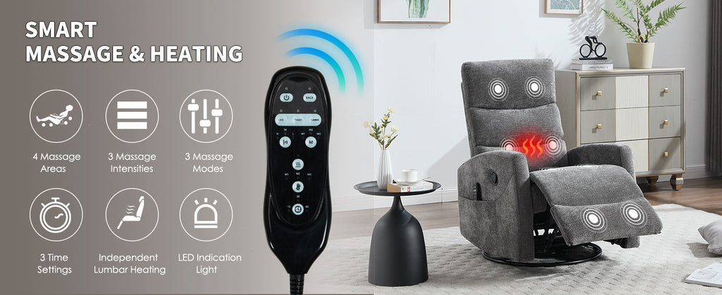 Heat Massage Recliner Chair with Cord-Free Lumbar Heat - Grey