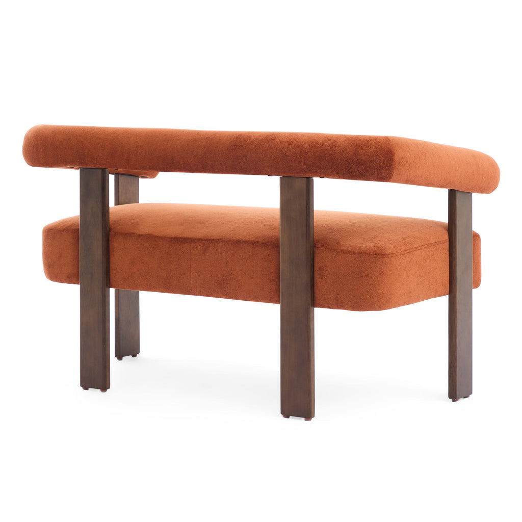 Round Armrest Loveseat with Curved Armrests - Dark Orange and Brown