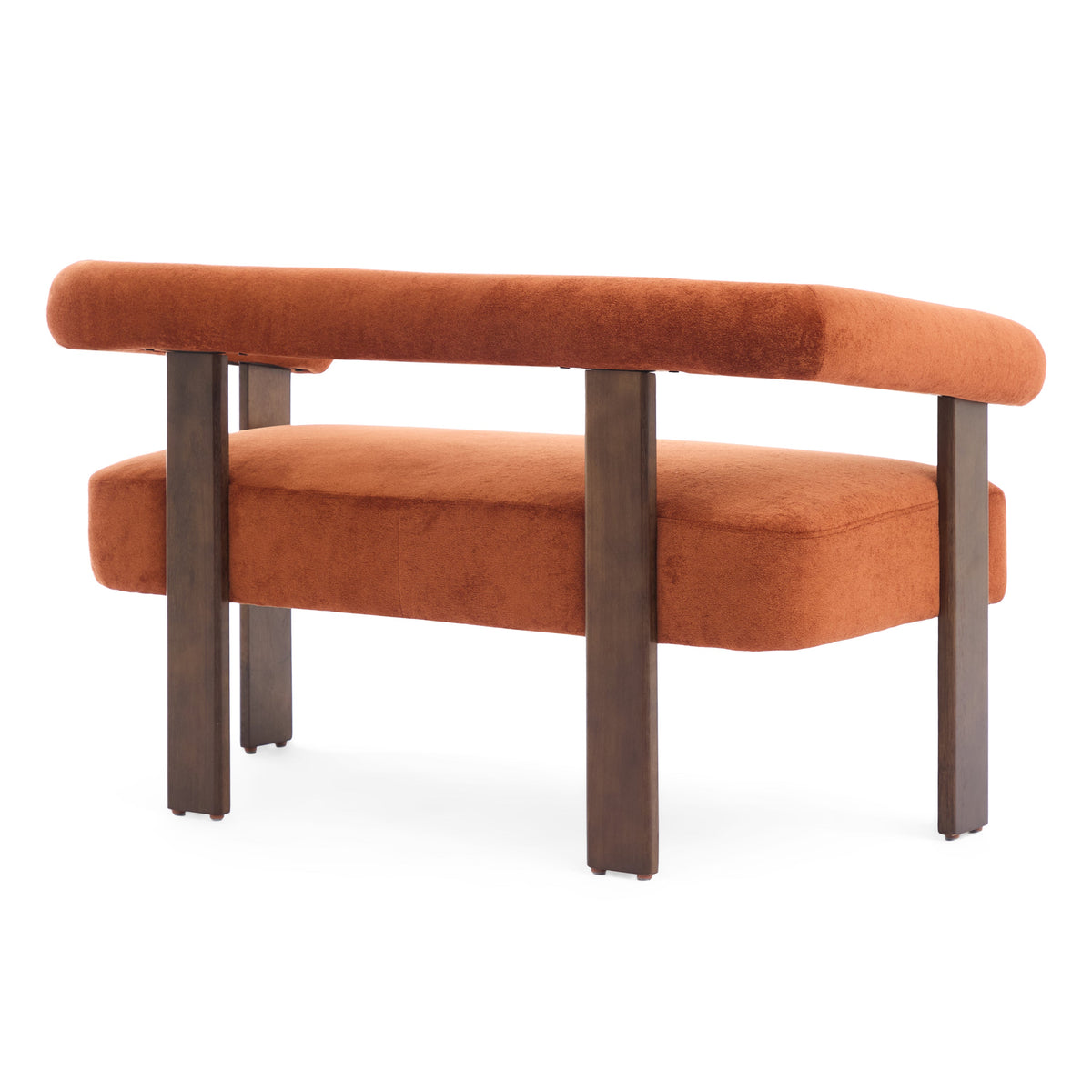 Round Armrest Loveseat with Curved Armrests - Dark Orange and Brown