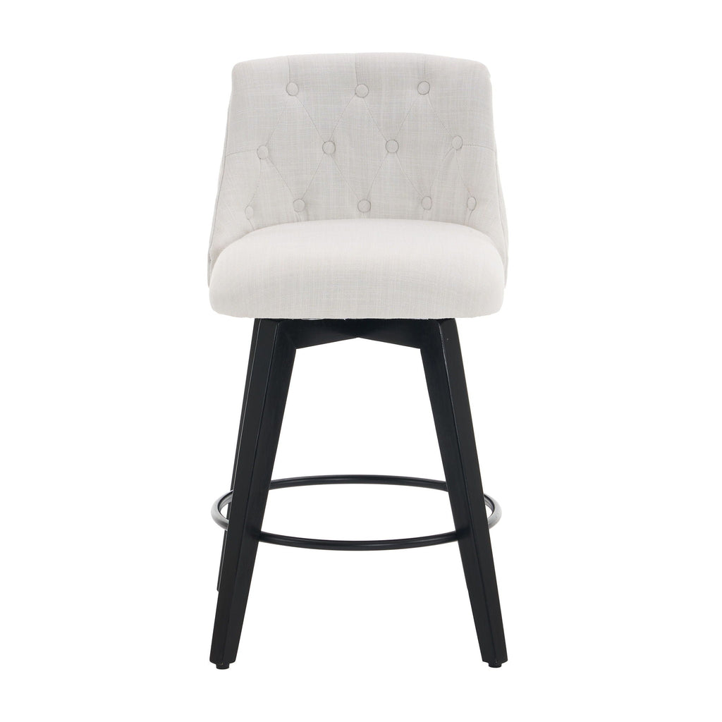 Swivel Bar Stools with Button Tufted Back - White