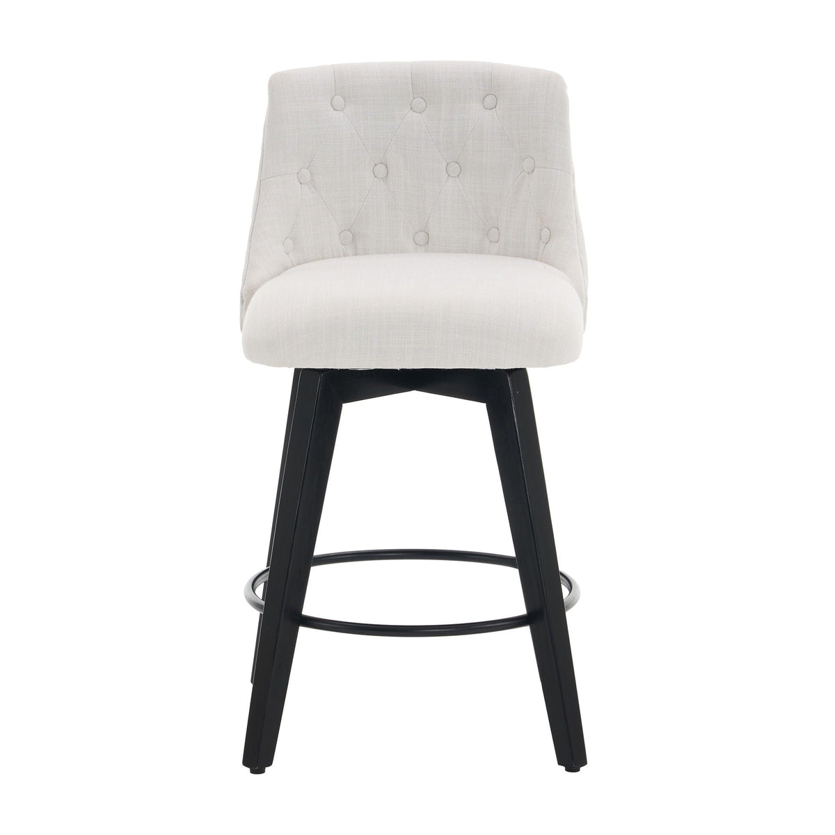 Swivel Bar Stools with Button Tufted Back - White