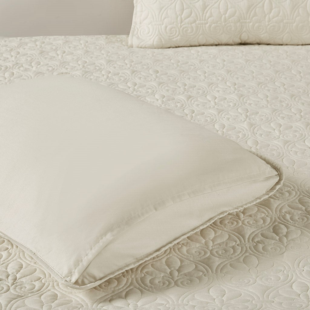 Split Corner Pleated Quilted Bedspread Set with Classic Stitch – 3 Piece - Polyester