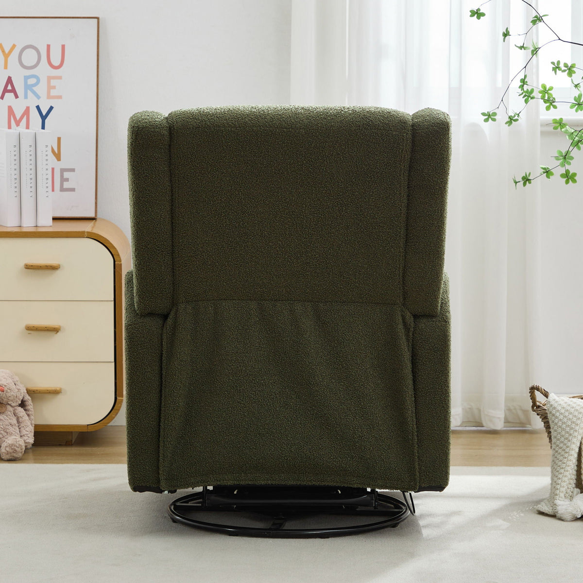Wide Wingback Swivel Glider Rocker Recliner Chair with 360-Degree Swivel - Dark Green or Beige