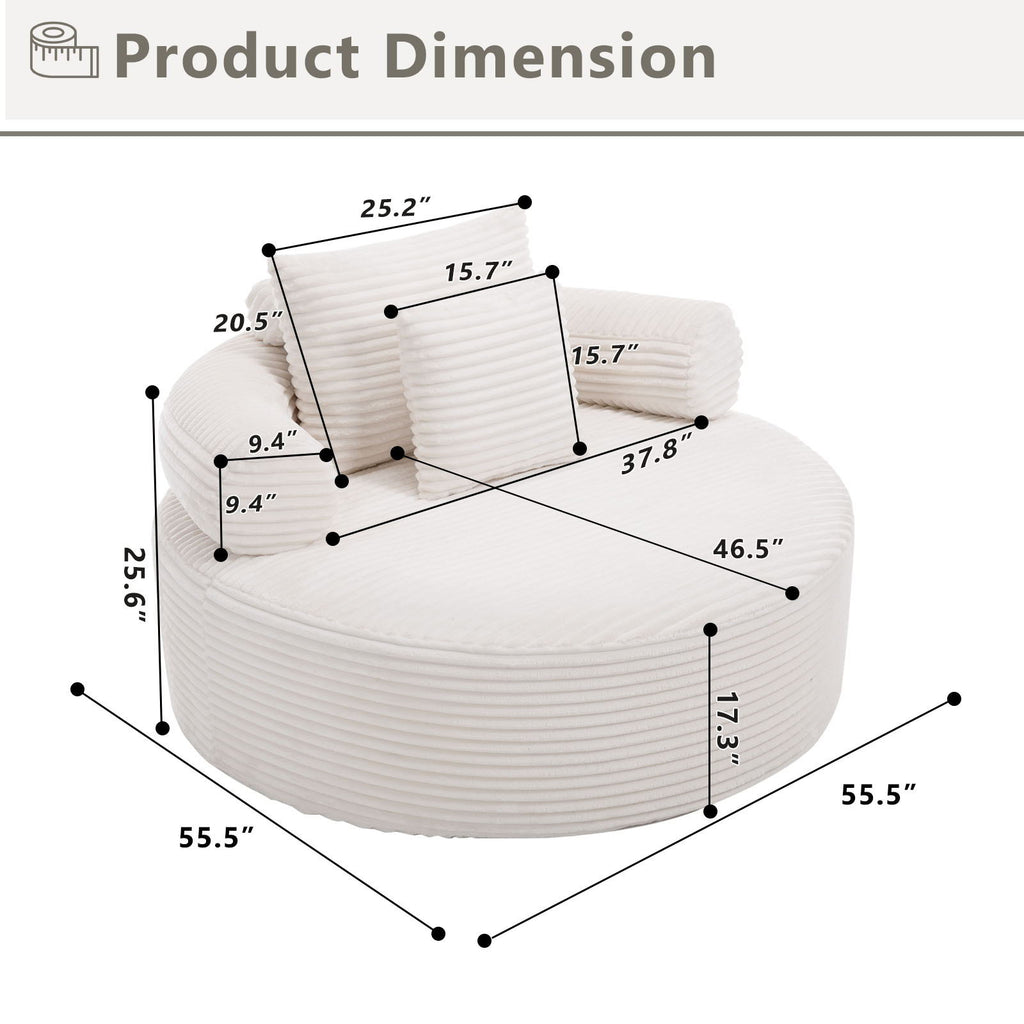 Round Sofa Bed with Memory Foam and 3 Pillows - Multiple Colors