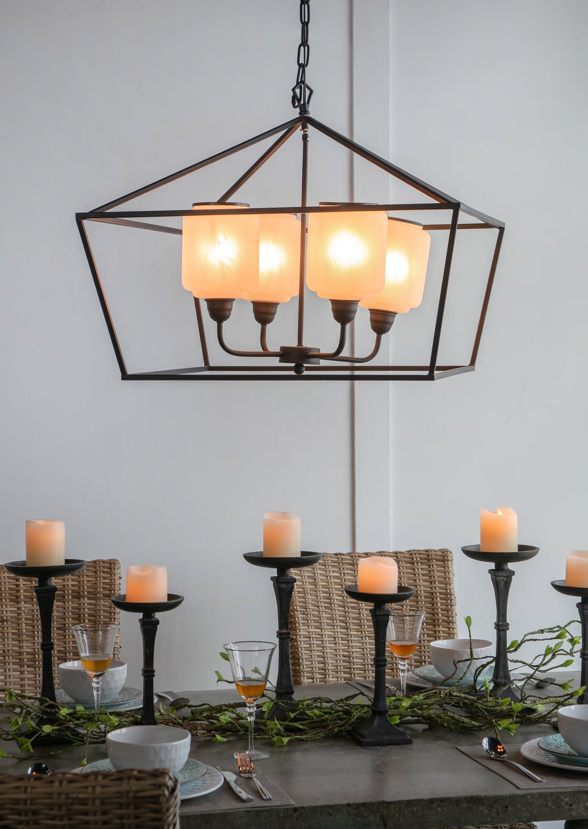 26" Iron Chandelier with Sleek Industrial Style - Black/White