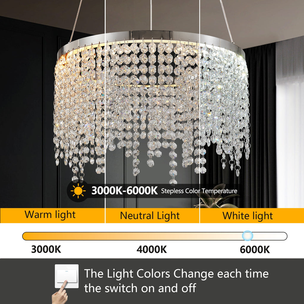 16-Inch Crystal LED Chandelier with Adjustable Height - Chrome/Transparent