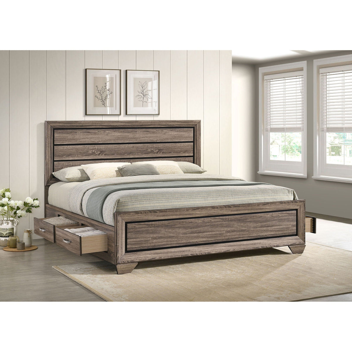 Oatfield Panel Bed with Slatted Design - Dark Brown