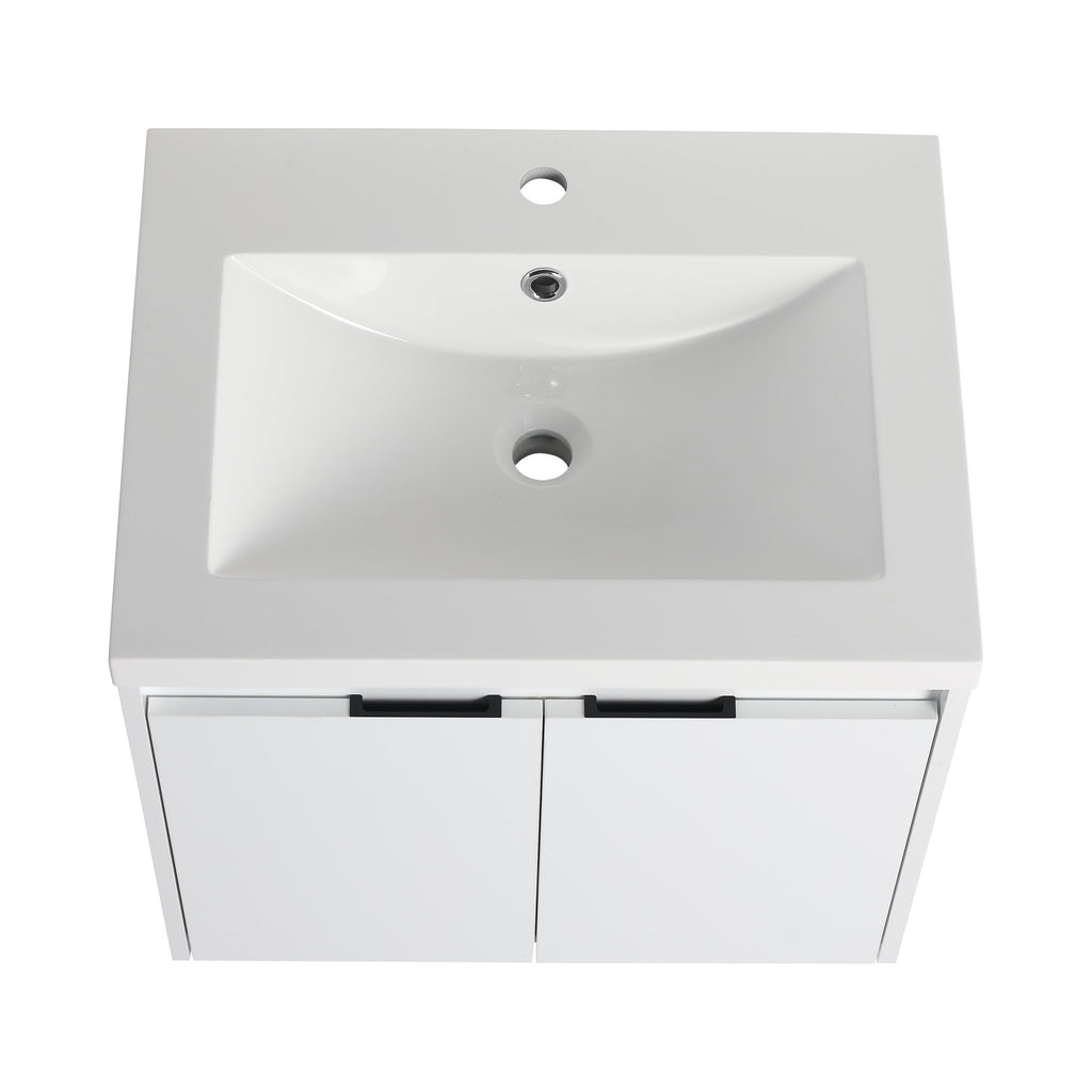 24" Bathroom Vanity with Resin Sink and Soft Close Doors - White