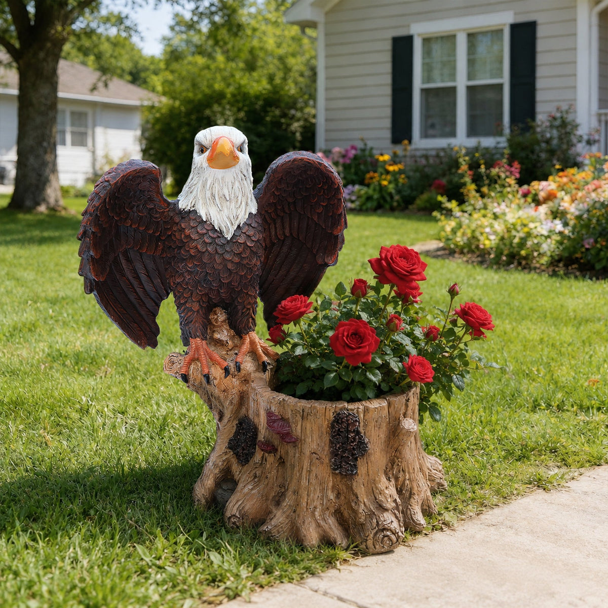Majestic Eagle Garden Planter Pot with Tree Stump Base