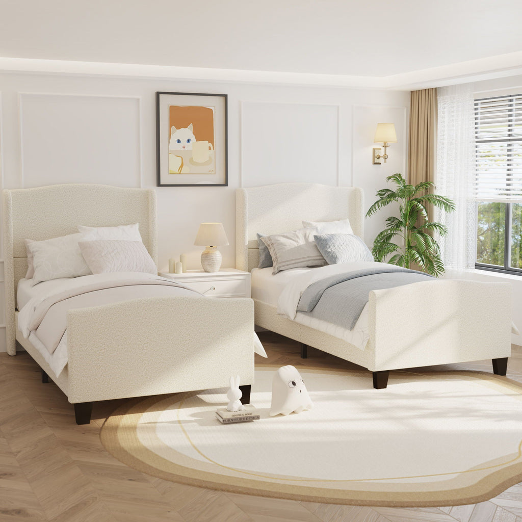 Platform Bed Frame with Tall Headboard and High Footboard - White or Gray