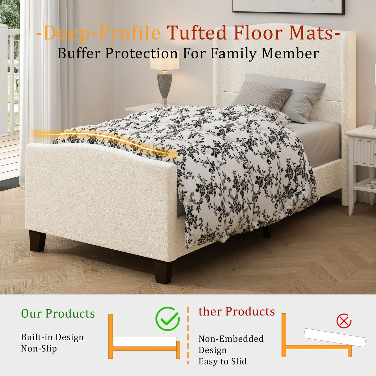 Platform Bed Frame with Tall Headboard and High Footboard - White or Gray