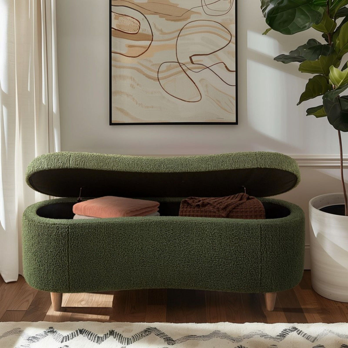 Flip Top Storage Bench with Soft Close Hinges - Light Brown, Beige, or Dark Green