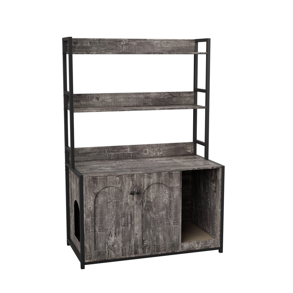 Large Cat Litter Box Enclosure with Shelf Storage - Grey