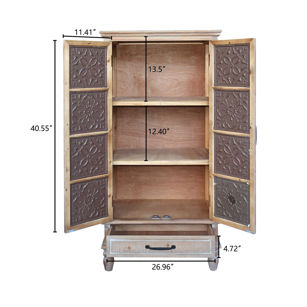 Tall Tower Storage Cabinet with Enclosed Compartments - Rustic Wood