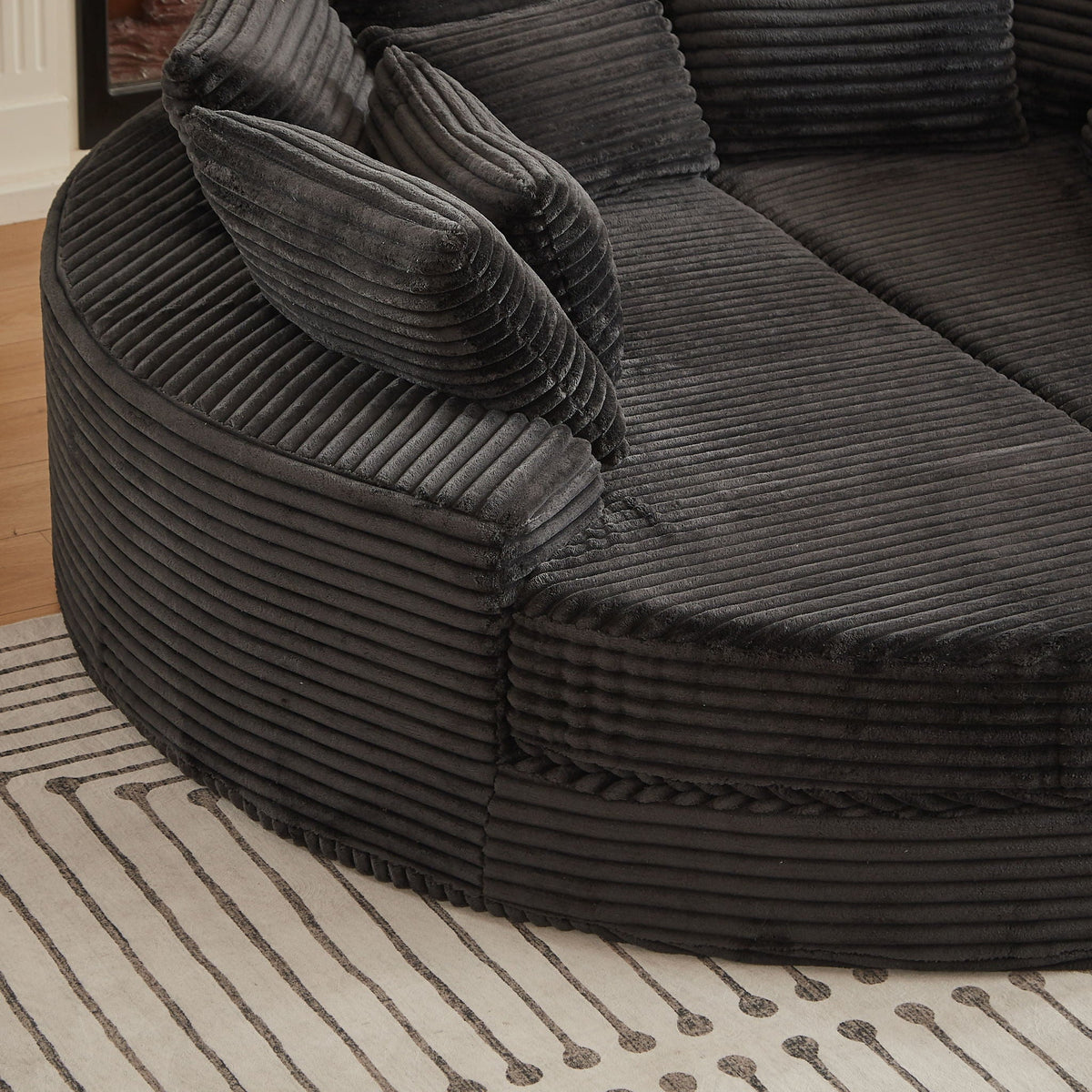 Round Oversized Sofa Bed with 5 Throw Pillows - Corduroy