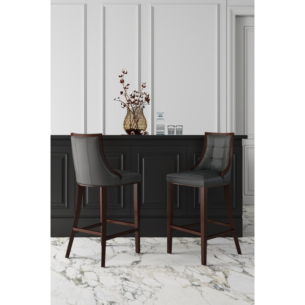 White Bar Height Stool with Solid Wood Frame - Traditional Design