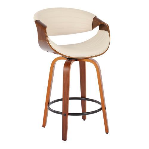 Mid Century Modern Counter Stools with Swivel and Tufted Upholstery - Beige or Pearl Silver
