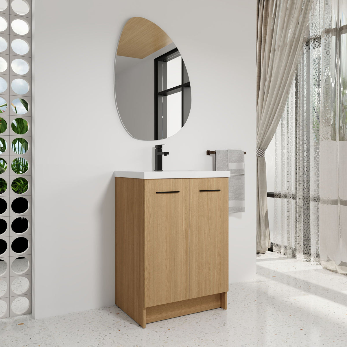 Floating Bathroom Vanity With Sink, Wall Mounted Double Door Storage - Light Brown