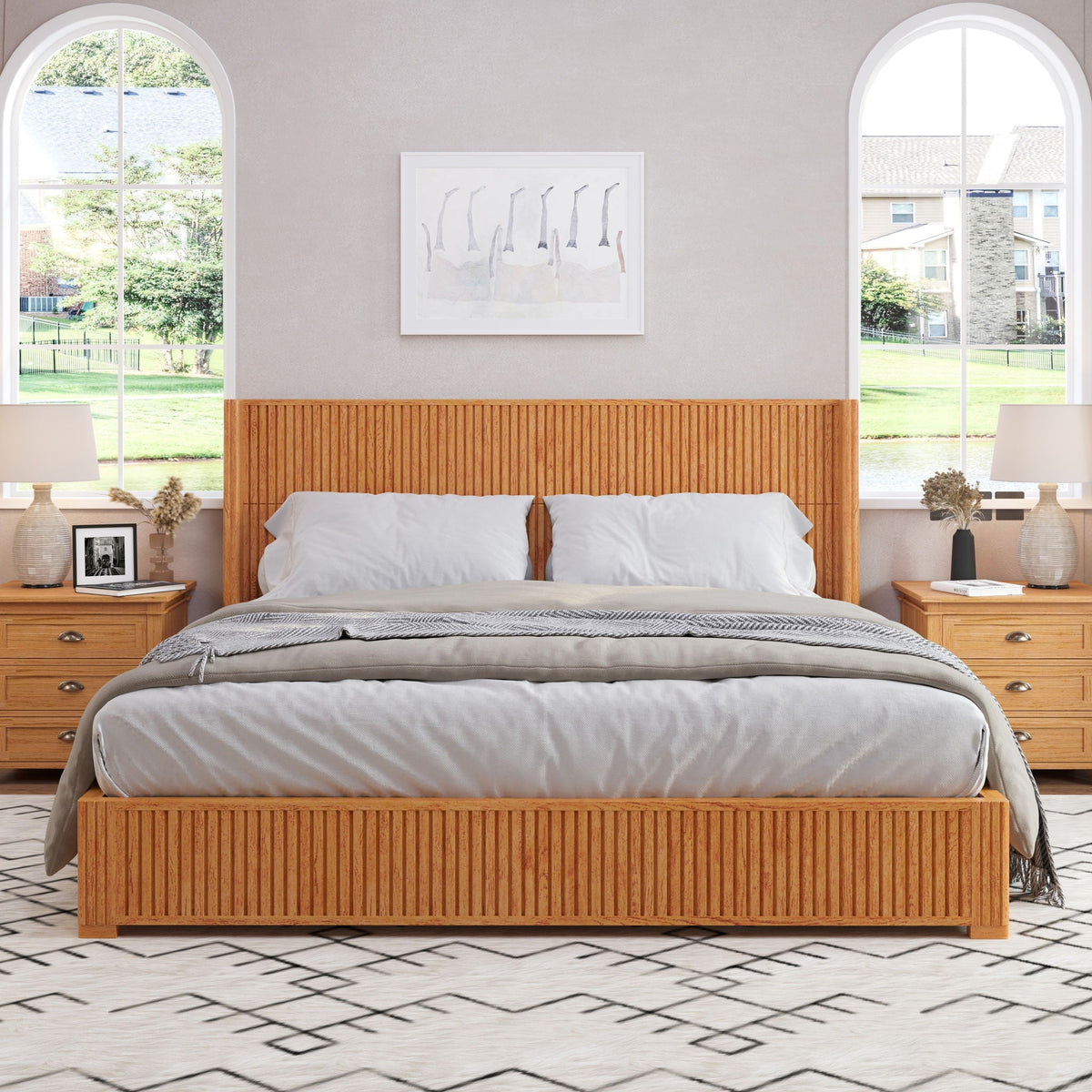 Platform Bed Frame with Headboard, Floor Standing Design - Queen & King