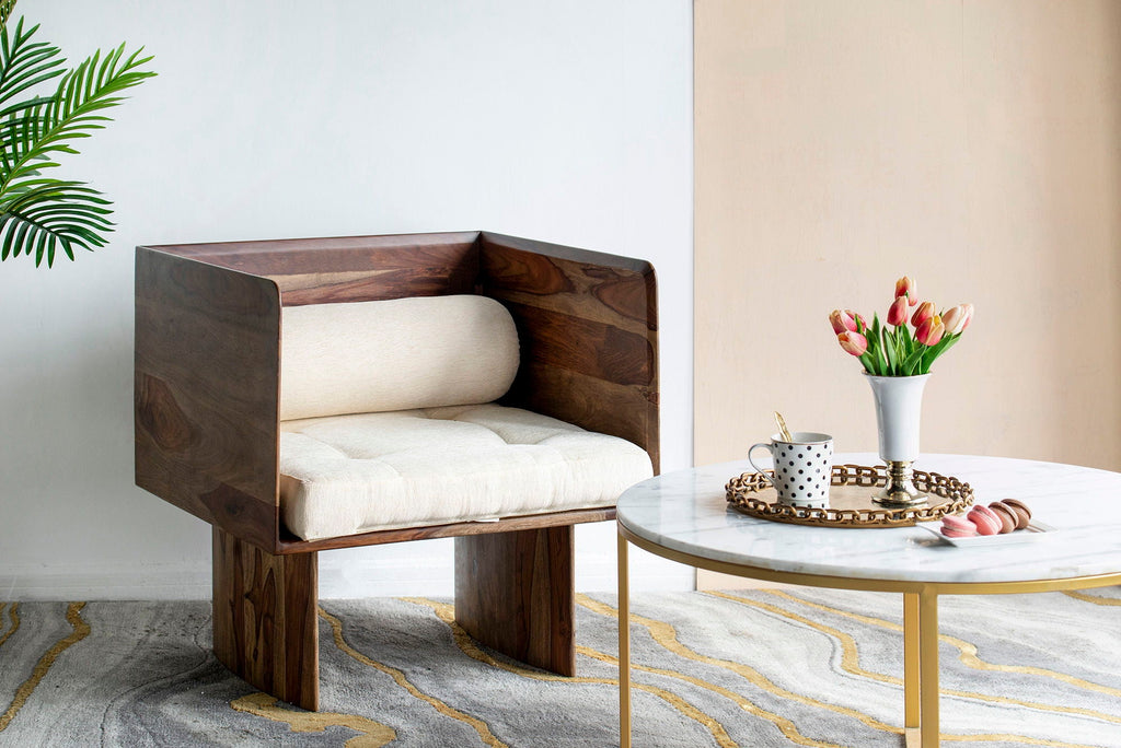 Wooden Arm Chair with Panel-Style Legs - Brown