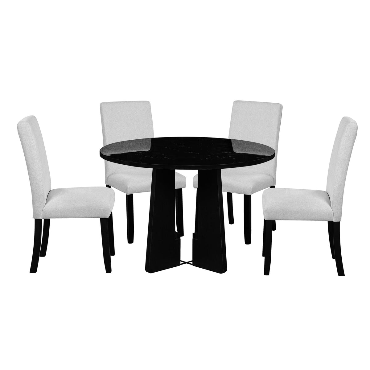 5 Piece Round Dining Table Set with Upholstered Chairs - Black or White