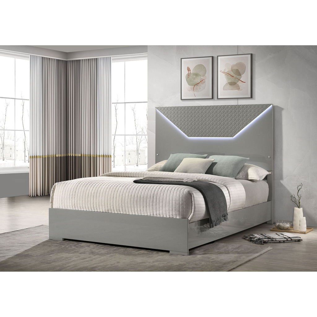Pierce Panel Bed with LED Headboard - High Gloss Finish - White or Dark Gray