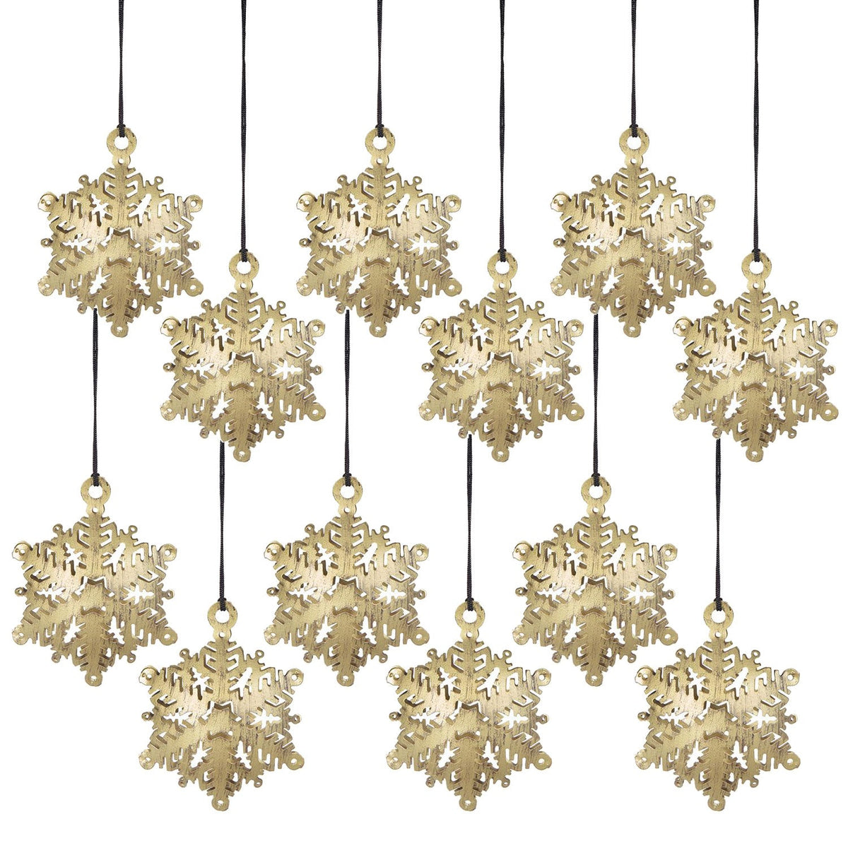 3.5" Snowflake Hanging Ornament Set of 12 with Durable Iron Construction - White